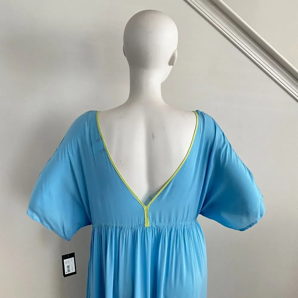 Kate Spade New York Midi Cover Up Tiered Dress Color Block Blue Green XL